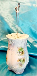 Vintage Victorian Style Porcelain Stick Hat Pin Holder Vanity Dresser Stand