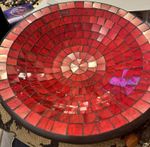 Handmade Red Glass Mosaic Centerpiece Bowl On Black Clay Base