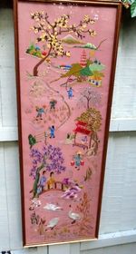 Large Japanese embroidery beautiful and decorative framed ready to hang