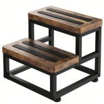 2 Step Wooden Step Stool Heavy Duty 500lbs Non Slip Kitchen Bathroom Kids