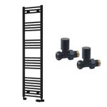 Reina Capo Flat Black Bathroom Heated Towel Rail 1600 x 400 and Manual Valves