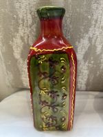 Ceramic hand-painted bottle vase from Spain. colorful, folk-art style