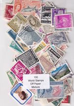 100 World Stamps Off Paper Various Values & Themes For Collectors