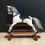 Vintage Miniature Wooden Rocking Horse Hand Painted White Dapple 20cm Decorative