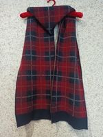 Lacoste Red Navy Checkered Wool Blend Knit Scarf