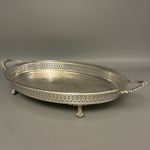 Vintage Silver Plated Footed Gallery Serving Tray Cocktail Drinks Tea English