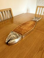 Rare Vintage Polished Metal & Wood Serving Platter After Grife & Escoda of Spain