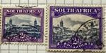 Rare South African Stamp Pair 2d. Green/blue Building. Small And Larger Piece.