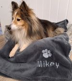 Personalised charcoal DOG BLANKET with Paw Print