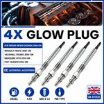 4X Glow Plugs For Nissan Qashqai 1.6 Pathfinder III X-Trail III dCi 1106500Q0H