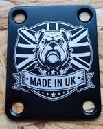 Laser Engraved Guitar Neck Plate, Made in UK Design in BLACK finish silver etch
