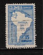Colombia 1946 SG648 15c blue - Map of South America Used