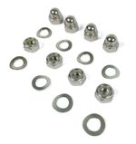Lambretta Wheel rim fastener kit 4 dome nuts 4 nylocs 8 wavy washers