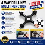 4 IN 1 UNIVERSAL DRILL POWER TOOL CHUCK KEY 1/4" 3/8" 1/2" 5/8" CHUCK SIZES