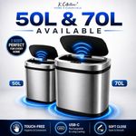 K Collection Kitchen Motion Sensor Bins Large Capacity 50L/70L USB-C & Battery