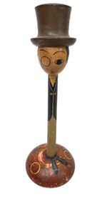Antique Wooden Hand Painted Tabletop Hat Stand / Top Hat Figurine c.1920