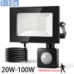 1-10X 20W-100W LED Floodlight Security Outdoor Garden Lights w/ PIR Sensor Lamp