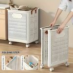 Large Capacity Foldable Laundry Basket with Wheels Laundry Room Clothes Storage