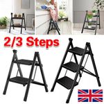 2 / 3 Step Ladder Folding Portable Compact Heavy Duty Anti-Slip Mat Stool UK