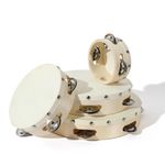 Hand Tambourine w/ Metal Single Row Sheepskin Drum Skin Wooden Tambourines