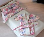 Bedding Set (Cover, 4 Pillows) For A Barbie Size Doll Reversible 30cm x 24cm