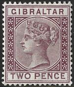 Gibraltar 1886-87 QV 2d Brown-Purple SG.10 Mint (Hinged) Cat:£30