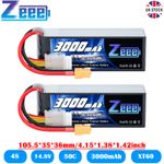2x Zeee 14.8V 50C 3000mAh 4S LiPo Battery XT60 for RC Car Drone Quadcopte Heli