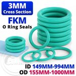 Metric Rubber FKM O Ring Seals 3mm Cross Section 155mm-1000mm OD - Green