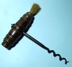 Antique Corkscrew, Turned Wooden Handle & Bristle Brush