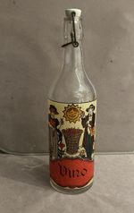 Vintage Italian Glass Vino Wine Bottle Porcelain Swing Top Cherry Harvest Scene 