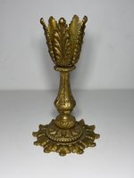 Brass (bronze?) candelabra), gold-tone metal candlestick on a stand, candle...
