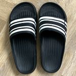 adidas Men’s Slider Sandals UK 8 Black/White Striped Logo Slip On Rubber