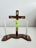 Vintage Mid-Century Standing Crucifix Altar - Glow in the Dark Jesus