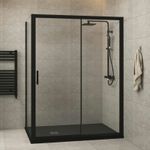 Matt Black Sliding Shower Enclosure Door With Side Panel Walk In Glass Screen