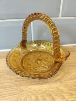 Antique Victorian Henry Greener Honey Amber Pressed Glass Basket 