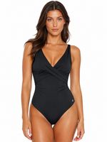 Ex George Ladies Black Tummy Control Shaping Swimsuit Wrap Front RRP £18