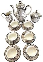 Vintage Bavarian Porcelain 925 Argento Silver Overlay Coffee Set 15 Pieces
