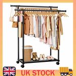 Heavy-Duty Metal Double Clothes Rail Garment Hanging Rack Shelf Display Stand