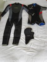 Mares 5+5 wetsuits, full length and shortie 5mm wetsuits with hood, size 6.