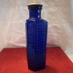 Vintage Colbalt Blue ‘coffin’ Flat backed Wide Top  Poison Bottle, Wood Stopper