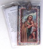 ST JOSEPH    Prayer Card with Silver Foil Highlights & Coloured Medal