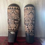 VINTAGE NEW GUINEA AFRICAN MASK WOOD HAND CARVED TRIBAL MASK WALL ART X 2!!