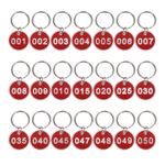 30mm Round Aluminum Red Number Key Tags HOUSE LOCKER 1-50 Number Tags w Key Ring