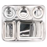 Stainless Steel Thali 5 Compartment Indian Food Dinner Plate Serving Dish Tray
