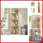 nesture. Rotating Bookshelf Tower with Light 360° Spinning Bookcase Oak