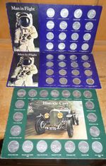 Shell petrol medallions - Man In Flight x 2 sets,Historic Cars x 1 set.