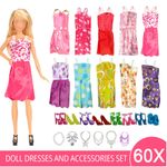 60Pcs Barbie Doll Clothes Bundle Dresses Shoes Set and Accessories Girl Toy Gift