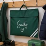 Personalised Kids School Book Bag - Green Heart and Script Name