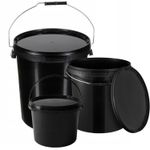 Plastic Buckets Tubs Black Containers Handles Tamper Evident Lids 3L 5L 10L 25L