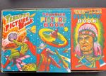 3  Made in Japan 1950s Transfer Picture Books SPACE SUPERHERO Read Description !